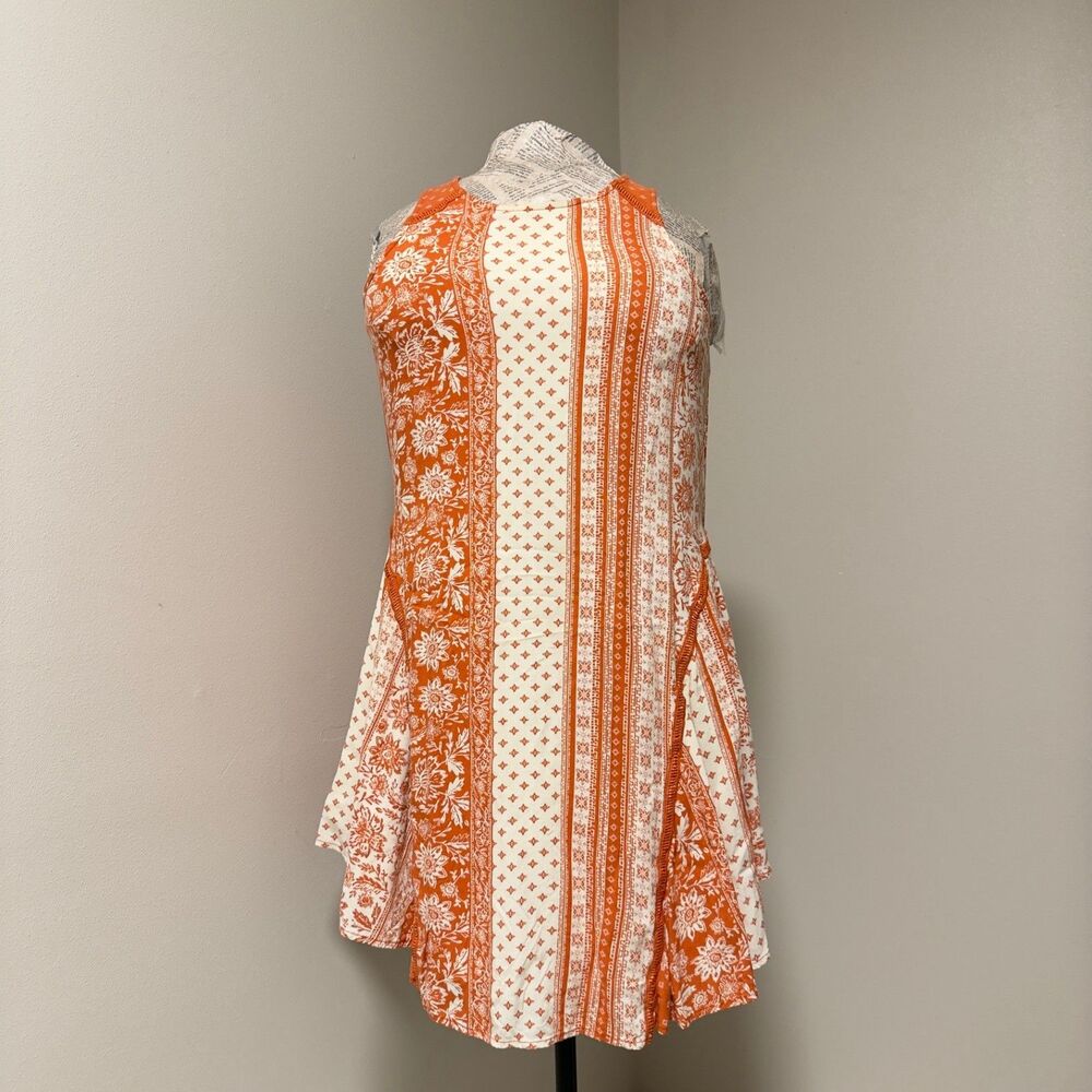 Boho Chic Orange Miami Floral Patchwork Mini Dress